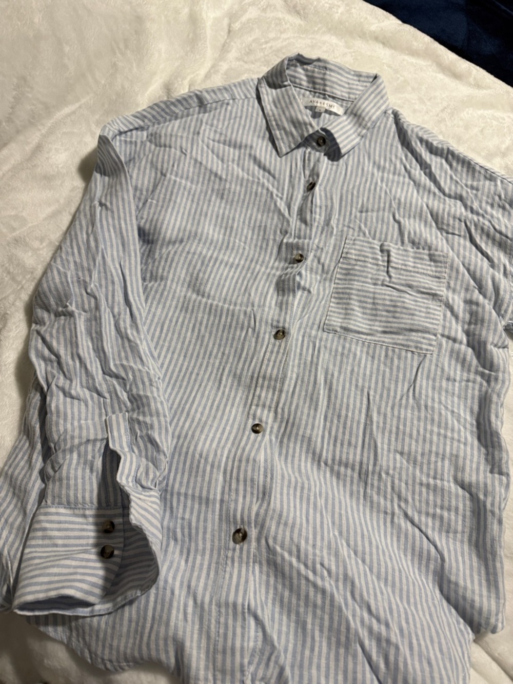 Light Blue Striped women’s Button-Up Shirt - Casual Cotton